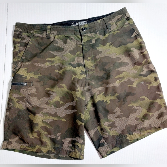 George Chino Shorts Mens 36 Green Camo Pockets Stretch Zipper Casual - Picture 1 of 6